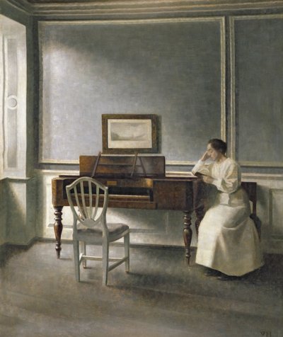 Kvinde læser af et klaver, 1907 af Vilhelm Hammershoi