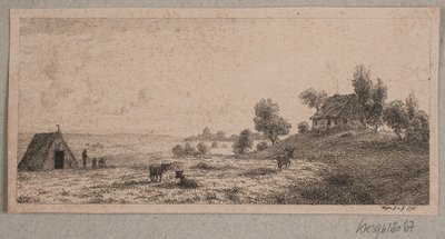 Landskab med et bondehus og en hytte af Vilhelm Kyhn
