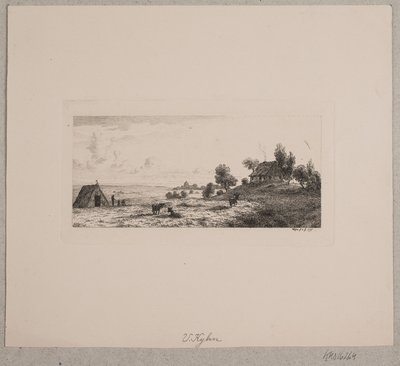 Landskab med et bondehus og en hytte af Vilhelm Kyhn