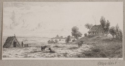 Landskab med et bondehus og en hytte af Vilhelm Kyhn