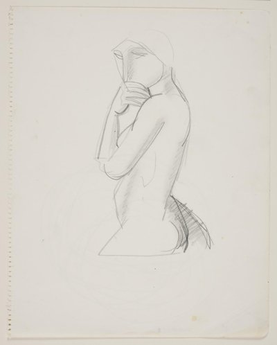 Kvindelig model, 3/4 figur, med hånden for munden af Vilhelm Lundstrøm