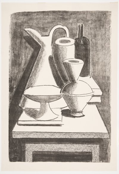 Opstilling. Kande, flaske m.m. af Vilhelm Lundstrøm