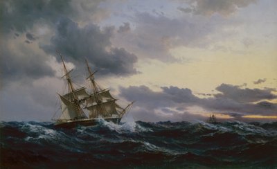 Sejlskibe i et stormfuldt hav af Vilhelm Melbye
