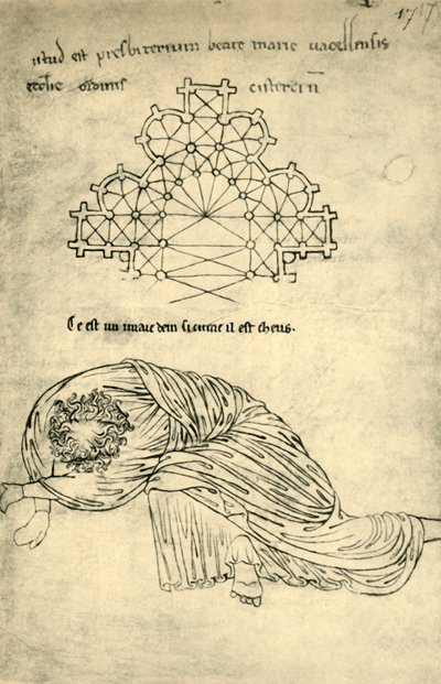 Kirkeplan og sovende apostel, 1220-1240, 1943. af Villard de Honnecourt