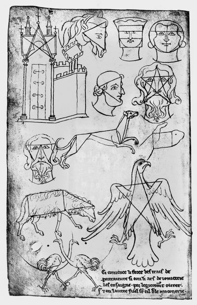Ms Fr 19093 fol.18v Forskellige tegninger (faksimilekopi) af Villard de Honnecourt