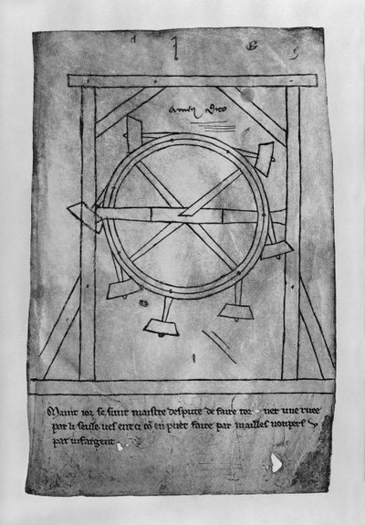Angiveligt perpetual motion køller og hjul (faksimile kopi) af Villard de Honnecourt