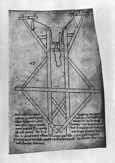 Trebuchet, maskine til at kaste pile og spyd (faksimilekopi) af Villard de Honnecourt