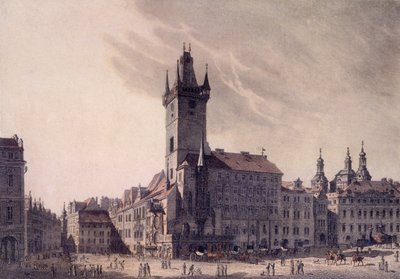 Det gamle rådhus (farvet radering) af Vincenc Morstadt