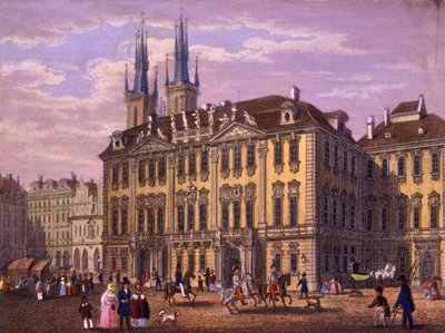 Goltz-Kinsky (Kinský) Palace, Prag, 1847 (farvet stålgravering) af Vincenc and Geissler, F. Morstadt