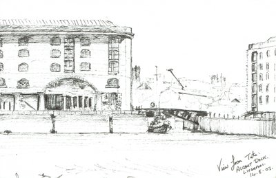 Albert Dock Liverpool, 2003, (Blæk på papir) af Vincent Alexander Booth