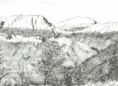 Dove Crag at Sunrise, 2003, (Blæk på papir) af Vincent Alexander Booth
