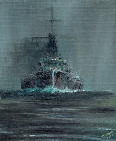Dreadnought 1907, 2016, (olie på lærredstavle) af Vincent Alexander Booth