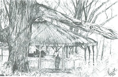 Udendørs bar, søen Naivasha, 2006; (blæk på papir) af Vincent Alexander Booth