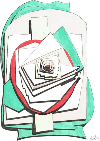Over, 2017, (farvet blæk på papir) af Vincent Alexander Booth