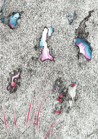 Paleheads, 2017, (blæk på papir) af Vincent Alexander Booth