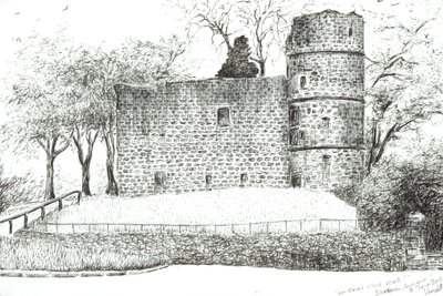 Ruin at Strathaven, 2012, (blæk på papir) af Vincent Alexander Booth
