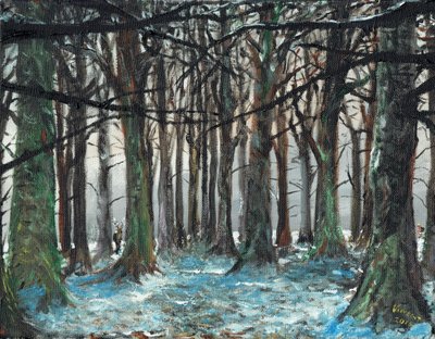Stag and Runner Lyme Park, 2016, (olie på lærredstavle) af Vincent Alexander Booth
