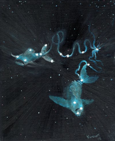 Stjernetegn Fiskene, 2016, (olie på lærred) af Vincent Alexander Booth