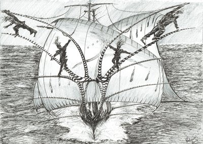 Storm Creators Bismarck Sea, 2017, (blæk på papir) af Vincent Alexander Booth