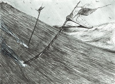 Storm Creators Black Sea, 2017, (blæk på papir) af Vincent Alexander Booth