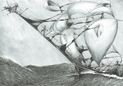 Storm Creators Caspian Sea, 2017, (blæk på papir) af Vincent Alexander Booth