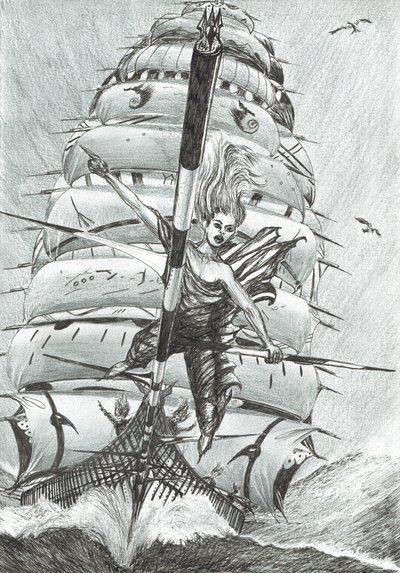 Storm Creators Lazarev Sea, 2017, (blæk på papir) af Vincent Alexander Booth
