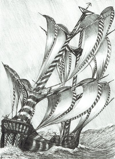 Storm Creators Solomon Sea, 2017, (blæk på papir) af Vincent Alexander Booth