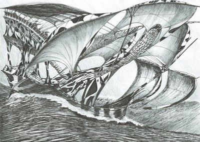 Storm Creators Tasman Sea, 2017, (blæk på papir) af Vincent Alexander Booth