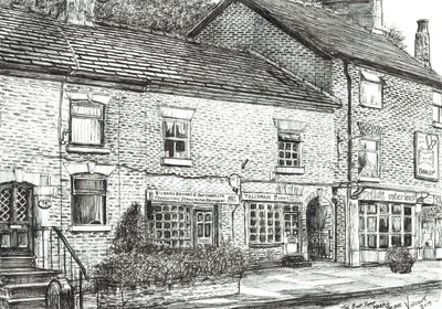 The Book shop at Marple Bridge, 2017, (blæk på papir) af Vincent Alexander Booth