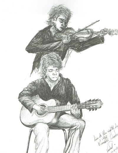 Guitaristen og violinisten på 8th day cafe Manchester, 2007 af Vincent Alexander Booth