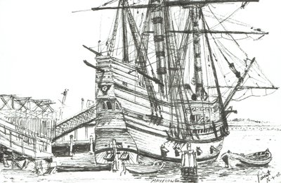 The Mayflower, Plymouth, Massachusetts. 2003, (blæk på papir) af Vincent Alexander Booth