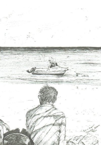 Tiwi beach Kenya, 2006; (blæk på papir) af Vincent Alexander Booth