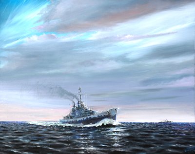 USS Atlanta patruljerer Canal Guard 1942, af Vincent Alexander Booth