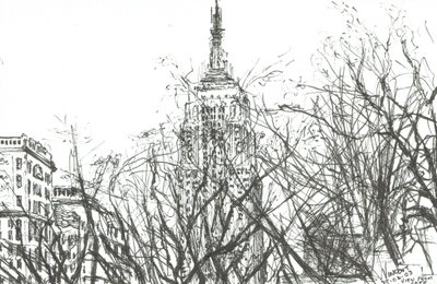 Udsigt fra cafe New York, 2003, (Blæk på papir) af Vincent Alexander Booth