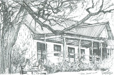 Yachtklub ved Lake Naivasha;Kenya; 2006; (blæk på papir) af Vincent Alexander Booth