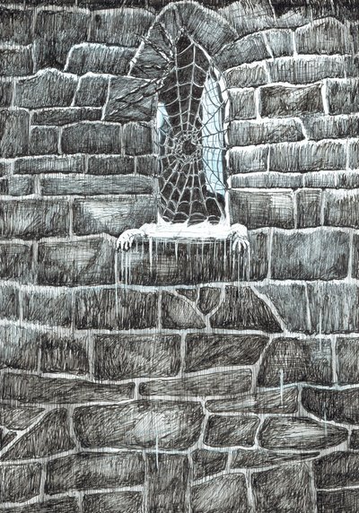 side 11, Slottet i Findhorns skov, 2006, (blæk på papir) af Vincent Alexander Booth