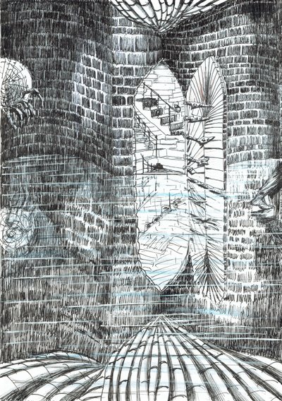 side23, The Castle in the Forest of Findhorn, 2006, (blæk på papir) af Vincent Alexander Booth