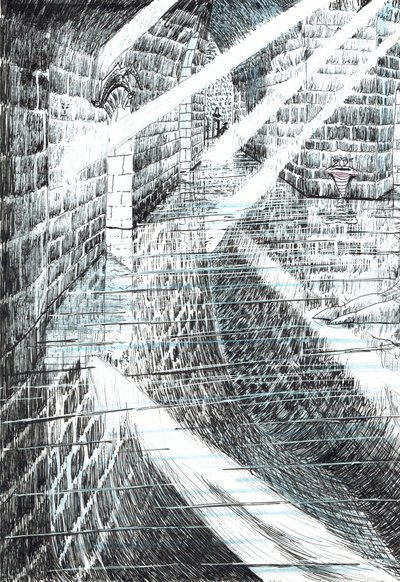 side 25, Slottet i Findhorns skov, 2006, (blæk på papir) af Vincent Alexander Booth