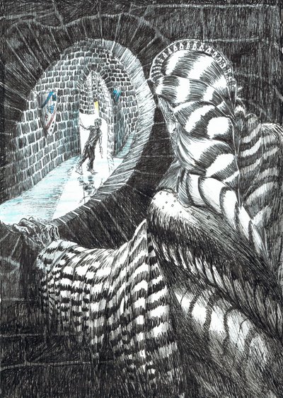 side 27, Slottet i Findhorns skov, 2006, (blæk på papir) af Vincent Alexander Booth