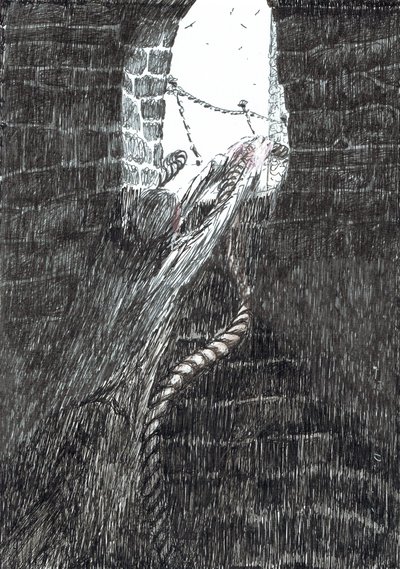 side 33, Slottet i Findhorns skov, 2006, (blæk på papir) af Vincent Alexander Booth