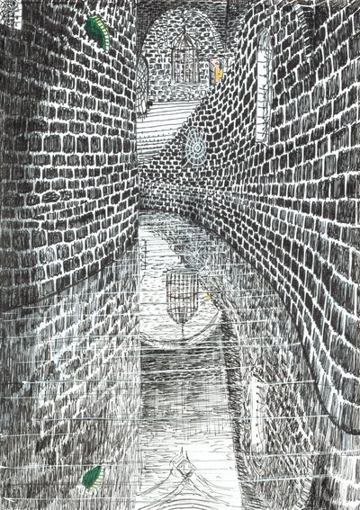 side35,The Castle in the Forest of Findhorn, 2006, (blæk på papir) af Vincent Alexander Booth