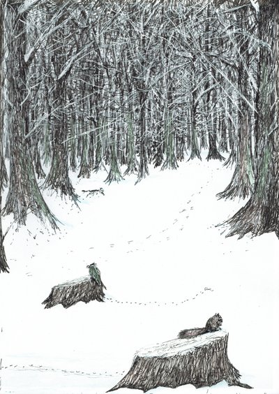 side 5, Slottet i Findhorns skov, 2006, (blæk på papir) af Vincent Alexander Booth