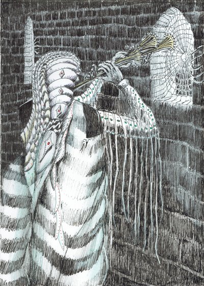 side 7, Slottet i Findhorns skov, 2006, (blæk på papir) af Vincent Alexander Booth