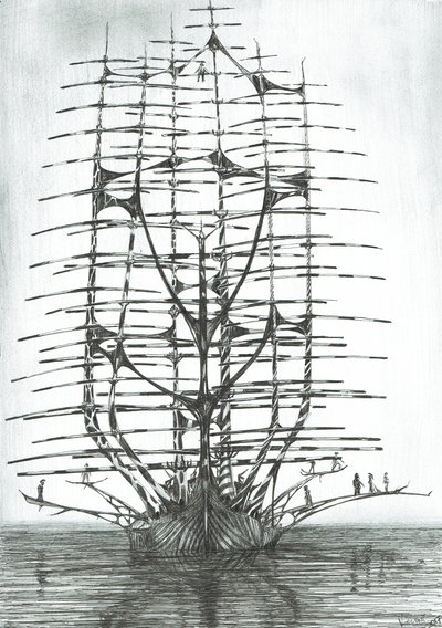 stormskabere Sea of Japan, 2017, (blæk på papir) af Vincent Alexander Booth