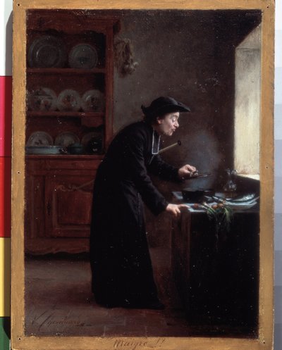 ""Skinny!"" (fastelavnspris) En madlavningskur i fastetiden. Maleri af Vincent Jean-Baptiste (Jean Baptiste) Chevilliard (1841-1904) Eremitagemuseet, Sankt Petersborg, Rusland af Vincent Chevilliard