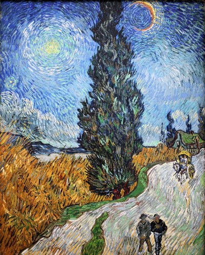Landevej i Provence om natten, 1890. af Vincent van Gogh