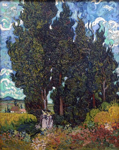 Cypresser med to figurer, 1889-1890. af Vincent van Gogh