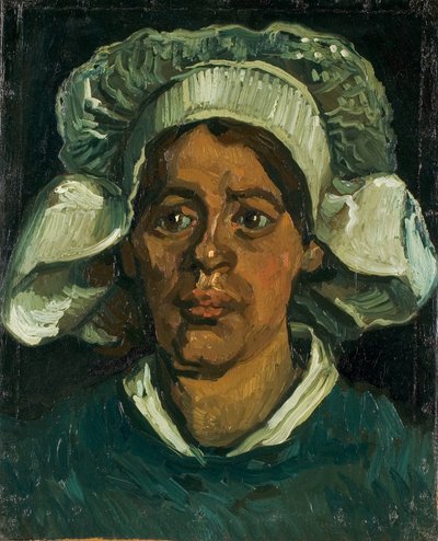 Hoved af en bondekvinde iført hvid hætte, 1884-1885. af Vincent van Gogh