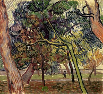 Fyrretræer i asylets have, 1889. af Vincent van Gogh