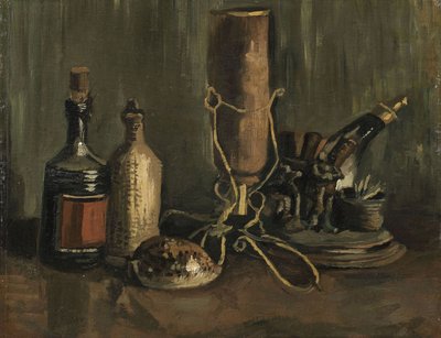 Stilleben med flasker og skal, 1884. af Vincent van Gogh